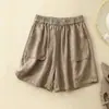 Shorts de Pierna Recta para Mujer de Nuevo Estilo Veraniego, Pantalones Casuales Delgados de Algodón y Lino, Cintura Elástica, Pantalones Anchos Holgados, Pantalones de Cinco Puntos