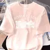 Camiseta Casual Feminina de Algodão Puro 180g com Gola Redonda e Manga Curta Estampada Algodão Europeu e Americano Sudeste Asiático