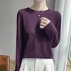 Camiseta de base sem costura com gola redonda, pronta para usar, para mulheres, lã fiada fina, macia e suave, corte justo, para primavera e outono, ajustada ao corpo, versátil, malha para usar por baixo