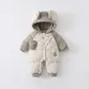 Mono de invierno 2026 para niños con diseño de dibujos animados, chaqueta de plumón, engrosado para recién nacidos, adecuado para usar al aire libre, con forro de felpa, diseño de dibujos animados y cálido