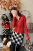 Suéter de punto rojo con cuello alto para mujer, nuevo estilo otoño/invierno 2026, capa interior, suéter cárdigan de moda