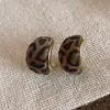 Pendientes Retro de Otoño e Invierno Color Café con Estampado de Leopardo Geométrico Flocado, Lujo Accesible y Pendientes de Gama Alta, Pendientes de Moda y con Estilo