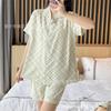 Pijama de Verano para Mujer Algodón Tejido Nube Tela Arrugada Estilo Princesa Lindo Manga Corta Verano Delgado Traje Ropa de Casa