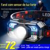 Novo Farol de Cabeça LED com Sensor Inteligente Luz Vermelha Cob Alerta Carregamento USB Luz Forte Pesca Noturna ao Ar Livre Farol à Prova d'Água