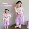 Conjunto de Roupa Estilo Coreano para Meninas Verão 2026 Novo Colete de Desenho Roupas de Verão para Bebês Meninas Calça Anti-Mosquito Infantil Conjunto de Duas Peças
