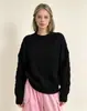 Suéter feminino de malha com gola redonda, cor sólida, trançado, estilo europeu e americano, solto, simples, top feminino