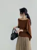 Suéter Tejido de Lino Simple para Mujer, Suéter de Lana Estilo Old Money, Top Elegante de Doble Uso 2766