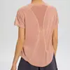 Camiseta deportiva de manga corta para mujer, estilo europeo y americano, para yoga, gimnasio, running, entrenamiento, holgada, de malla fina, para verano