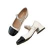 Sapatos Mary Jane Retrô Estilo Chanel 2026 Primavera e Outono Novos Sapatos Femininos de Salto Grosso Estilo Francês Raso de Salto Alto com Tira Única