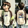 Camiseta base de forro polar alemán de doble cara para niño otoño e invierno estilo coreano prenda superior camiseta base capa interior cuello redondo bloques de color de dibujos animados manga larga