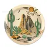 Bp025 Plato de Papel de Vaquero Occidental Vajilla para Fiesta Navideña para 8 Personas Decoración de Cactus del Desierto Plato Desechable