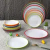 Plato Redondo de Melamina Bicolor Imitación Porcelana para Uso Comercial en Restaurantes tipo Buffet, Plato con Forma de Hueso para Salteados, Plato Plano para Restaurantes de Comida Rápida, Plato para Arroz