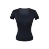 Camiseta puramente sedutora com decote em U, cintura marcada, manga curta para mulheres, top curto justo e elástico para o verão, que valoriza a silhueta, com ombros retos.