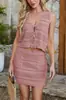 2026 Novo Verão Amazon Roupas Femininas Europeias e Americanas Moda Europeia e Americana Gola V Sem Mangas Colete Saia de Tricô Conjunto