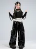 Ropa de Jazz para Niñas, que Muestra el Abdomen, Hombros Descubiertos, Pantalones de Malla de Cuero Conjunto de Ropa de Baile, Atuendo de Baile Callejero de Jazz para Niñas