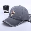 Gorra de Béisbol Retro Americana con Letra P Bordada para Primavera y Otoño, Gorra Lavada de Algodón con Visera Protectora Solar, Agujero Viejo Roto Transfronterizo