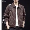 Chaqueta casual de solapa con estampado de cera y aceite para hombre, nueva colección otoño 2026, chaqueta corta fina de moda extragrande para primavera y otoño