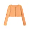 Cardigan corto anti-sol de punto fino con cuello redondo y botones, estilo chica picante, camiseta de manga larga, nuevo top liso ajustado para primavera-verano