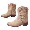 Botines versátiles de estilo francés con diseño hueco para aumentar la altura, botas vaqueras de punta redonda, tacón grueso, cremallera lateral, botines cómodos, calzado para mujer para todas las estaciones