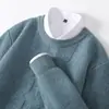 Suéter 100% lana, cuello redondo para hombre, diseño de punto trenzado, engrosado para abrigar, color liso, adecuado para adolescentes, estudiantes de secundaria y preparatoria