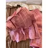 Pijama de Gaze de Algodão Rosa Xadrez Estilo Coreano para Meninas, Novo Conjunto de Roupa de Casa de Algodão Puro Amigo da Pele para Mulheres, Primavera e Outono de 2026, Adequado para Usar Fora
