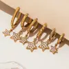 Miduoduo Joyería Europea y Americana Acero Inoxidable Estrella de Cinco Puntas Completamente Diamantados Zirconia Pendientes Chapados en Oro Real de 18K Elegantes Pendientes de Moda