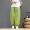 Pantalones de hombre a rayas retro, finos de verano estilo chino de seda helada transpirables de pierna ancha tipo harén, pantalones casuales sueltos y con caída
