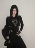 Foto real de la nueva camiseta de manga larga con capucha y estampado de chica hot vintage de otoño para mujer, top de una pieza ajustado 18046