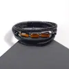 Pulsera de Cuero Hecha a Mano Personalizada de Múltiples Capas para Hombres Estilo Europeo y Americano Hebilla de Acero Inoxidable Retro Pulsera de Piedra Ojo de Tigre