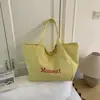 Bolsa de Lona Casual Tote de Grande Capacidade Leve com Estampa de Letras Estilo Coreano para Mulheres 2026 Novo Modelo