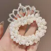 Diadema Corona de Princesa de Perlas para Niños Cuerda para el Cabello de Bola Elástica Alta para Bebé Diadema para Niñas Banda de Goma Diadema de Flor