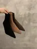 Botas de Cano Curto Apontadas Francesas Estilo Vintage para Outono e Inverno, Novas Botas de Cavaleiro Slim de Camurça com Saltos Finos