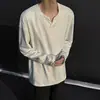 Camiseta de Manga Larga con Cuello en V de Terciopelo Pesado 300g para Hombre Otoño/Invierno corte slim Marca de Moda Americana Camiseta Base Suéter