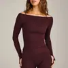 Camiseta de yoga de manga larga cruzada de un hombro para mujer, ajustada, de secado rápido, top deportivo de manga larga para entrenamiento de Pilates, fitness
