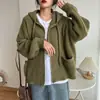 Novo Cardigan de Tricô com Capuz e Zíper Estilo Coreano Outono Feminino Cor Sólida Solto Tricô Grosso Estilo Casual Preguiçoso Casaco Suéter