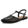 Sandalias Romanas Retro de Moda con Tachuelas y Diseño Hueco para Mujer, Sandalias de Verano con Tacón Bajo, Punta Cerrada y Correa en el Tobillo sin Espalda para Mujer 605-56