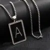 Colar Pingente Quadrado Preto com Gota de Óleo de 26 Letras Transfronteiriço Amazon Mais Vendido Pingente Distintivo de Liga Corrente de Suéter