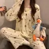 Pijama de Primavera y Otoño para Mujer, Estilo Coreano Oso Cereza Dulce Conjunto de Dos Piezas, Estilo Holgado y Perezoso, Ropa para Casa, Exclusivo Transfronterizo, Se Puede Usar Afuera