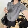 Suéter de Punto para Mujer de Manga Corta con Cuello Polo de Lana Estilo Coreano Suelto Casual Tejido Combinable Básico de Media Manga Ins