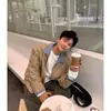 Chaqueta Corta de Manga Larga Estilo Old Money con Parches de Cuadros Falsa de Dos Piezas Estilo Americano para Hombre, Chaqueta Harrington de Alta Gama para Otoño