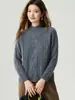 Suéter de cashmere puro, coleção outono/inverno 2026, peça básica feminina de gola alta, estilo suave, suéter grosso em tricô de tranças