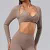 Cardigan Longo Manga Longa para Yoga Feminino Slim Fit com Tira de Fivela, Feito de Poliéster Reciclado e Elastano, Roupa de Ginástica para Cross-border