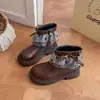 Botas de Encaje con Lazo de Bajo Tacón para Niñas Otoño 2026, Botas de Cuero Antideslizantes y Duraderas, Botas de Moda Versátiles para Niños, Estilo de Moda