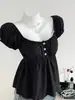 Ropa de Mujer Transfronteriza Europea y Americana, Nuevo Estilo de Verano, Casual y a la Moda, Cuello en U de Lunares, Mangas Cortas con Cierre de Tres Botones en la Cintura