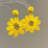 Brincos Super Fada de Chiffon com Flores e Franjas, Brincos Exagerados com Contas em Tecido de Ráfia, Brincos Doce Estilo Férias Venda por Atacado