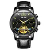 Reloj Automático Mecánico para Hombre con Correa de Cuero, Reloj Multifuncional con Fondo Calado, Reloj Mecánico para Hombre, Soporta Dropshipping