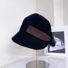 Corbata de moño de color contrastante estilo tweed Sombrero de pescador para mujer Sombrero de tela cálida de otoño e invierno Sombrero de cubo de moda de chenille relleno