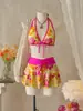 Europeu e Americano Ins Sexy Lingerie Ultraleve Sutiã com Alças Sem Aro Ultraleve Decote Halter Maiô Justo Dividido Três Peças