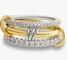 Artículo Caliente de Moda Transfronterizo Anillo de Plata S925 Entrelazado Completo de Circonita Diamantada de Dos Tonos Multielemento Nuevo Artículo Caliente Europeo y Americano