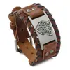 Pulseira Decorativa Criativa e Personalizada com Padrão de Cabeça de Lobo Retrô, Pulseira Simples de Couro Bovino para Homens e Mulheres, Joias Populares de Venda Transfronteiriça